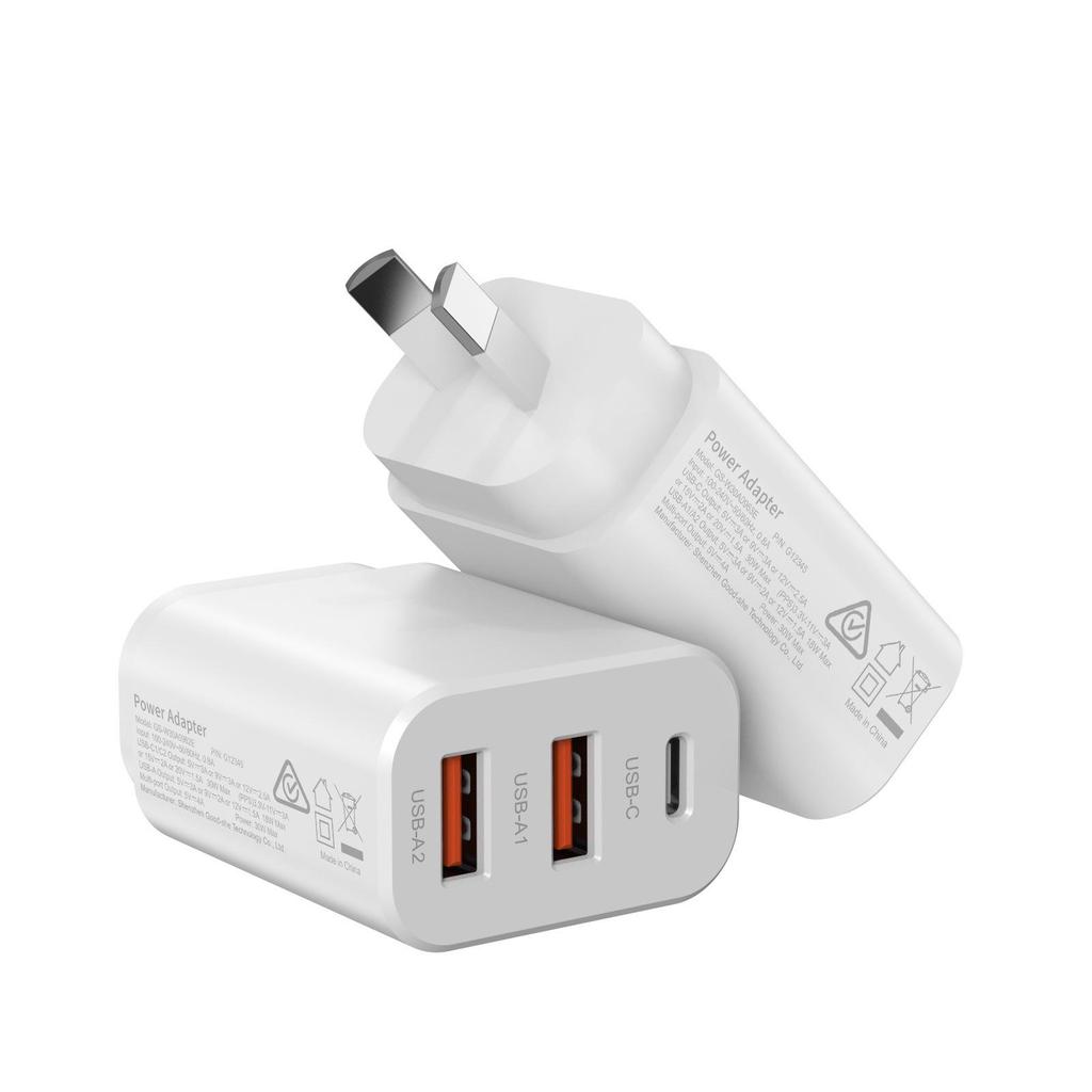 30W SAA Certified PD Multi-Port Charger: 2USB + Type-C