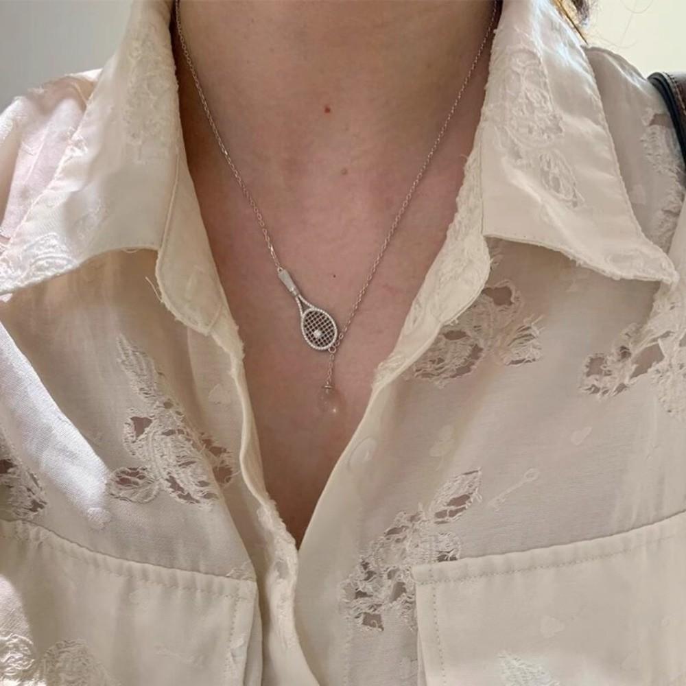 With Diamonds Tennis Racket Necklace Exquisite Sweater Chain New Pendant Necklace  Jewelry Gifts