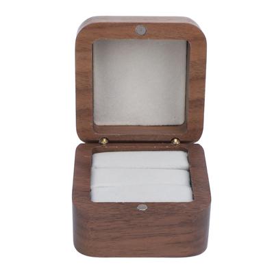 Wooden Ring Gift Box Magnetic Closure Proposal Engagement Ring Holder Box for Wedding Ceremony