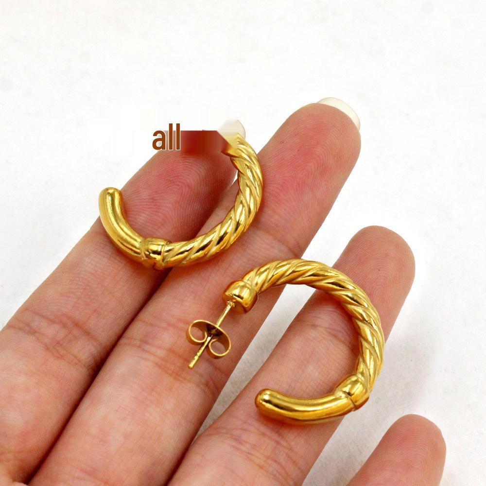Minimalist Geometric C-Shaped Earrings - Trendy Stainless Steel Accessories for Women