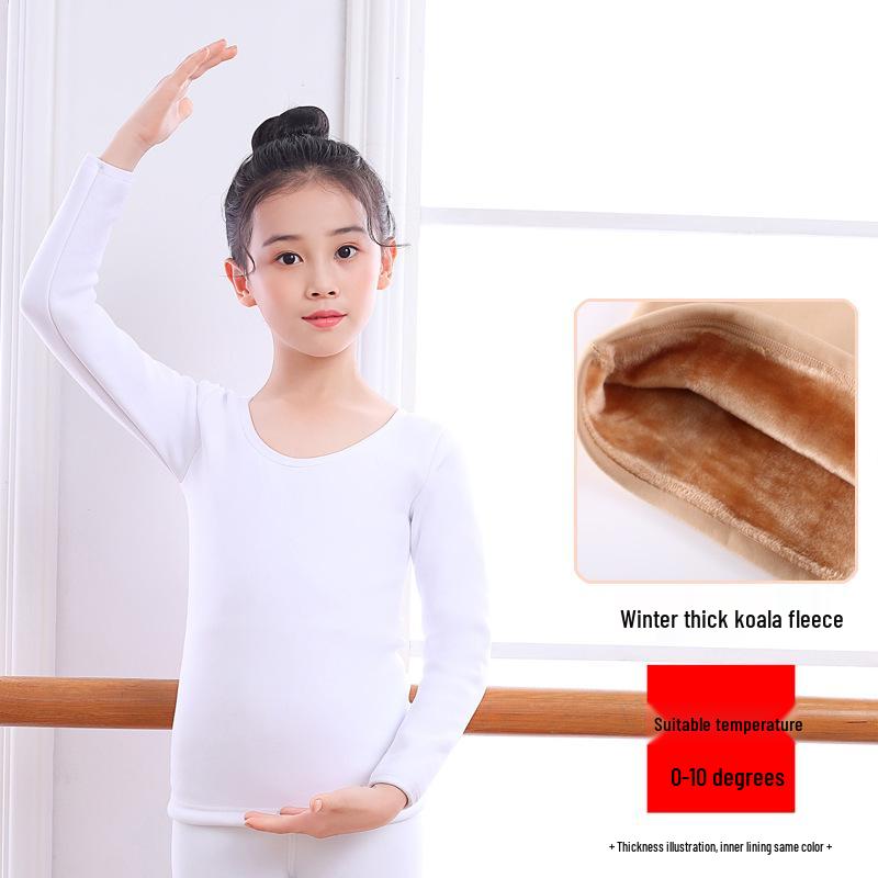Children's Performance Base Layer: Flesh-Colored Fleece Dance Shirt for Winter