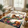 Floral Garden Theme Crystal Velvet Rug Personalized Custom Name Text Soft Floor Mat Home Decor