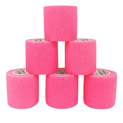 COMOmed 6 Rolls of Self-Adhesive Pink Bandages, 5cm X 4.5m, Elastic Bandages, Non-Woven Sports Tape, Athletic Bandages, Wrap Bandages