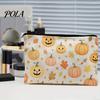 Washable Storage Pouch Bag, with Halloween Pattern Print, Smooth Zipper Durable Canvas Dust-proof Container Organizer, Portable Stationery Case,