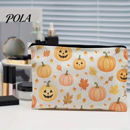 Washable Storage Pouch Bag, with Halloween Pattern Print, Smooth Zipper Durable Canvas Dust-proof Container Organizer, Portable Stationery Case,