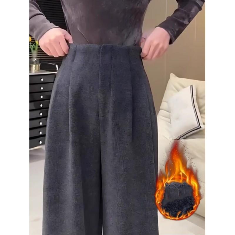 

Women Autumn Winter Straight Leg Loose High Waist Thickened Casual Pants Drapey Slimming Wide Leg Trousers 3XL серый
