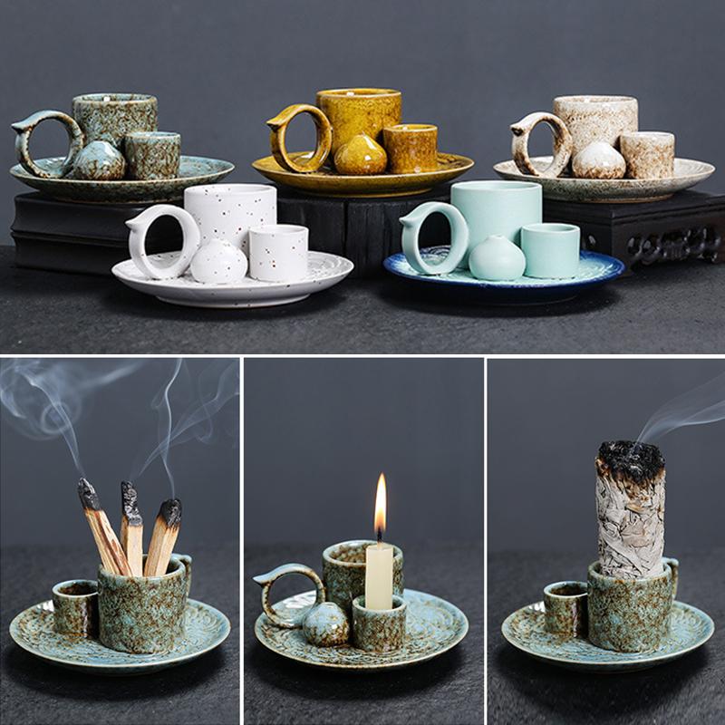 Ceramics Crafts Multipurpose Candle Holder Unique Ambience Desktop Bookshelf Incense Burner Tray Decorative Home Decoration