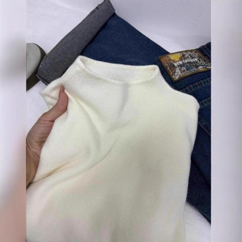 Autumn and Winter Small Stand-up Collar Milk Ffu Soft Waxy Bottoming Knitted Sweater Large Size Fat Mm Women's Sweater Simple Inner Top