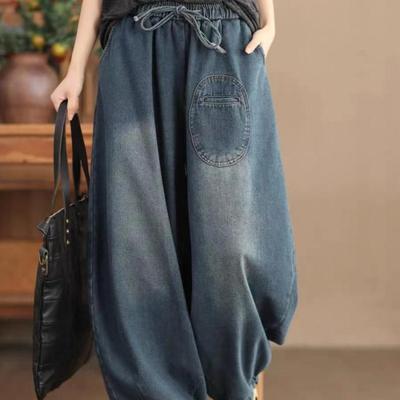 Dames Harlan Jeans Losse Lantaarnbroek Nieuw Elastisch Hoge Taille Zakken Trekkoord Radijs Effen Minimalistisch Casual Jeans