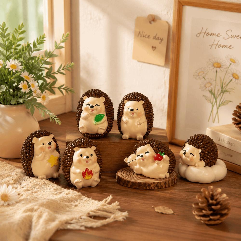 6 Stück Harz-Igel-Figuren Kreative Igel-Ornamente Mini-Igel-Skulptur Bonsai-Garten