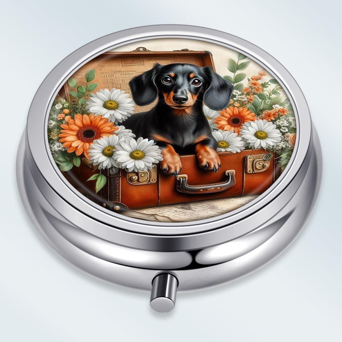 

Portable Pill Box with 3 Compartments, Mini Metal Medicine Organizer Case, Cute Printed Pill Container for Vitamins, Pills, Jewelry, Travel, Daily Use