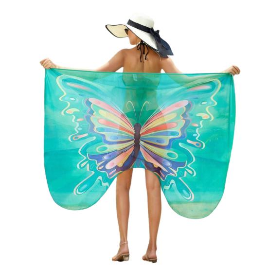 Women Beach Dress Versatile Spaghetti Strap Wrap Skirt Breathable Butterfly Wings Pattern Cover Up