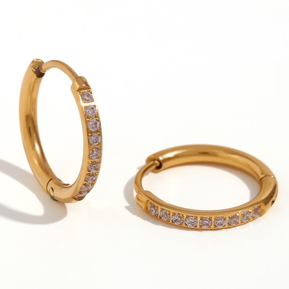 MamacitaSlay 316L Stainless Steel Single Row Zircon Hoop Earrings 18K Gold Plated Waterproof Jewelry For Women Everyday Wear
