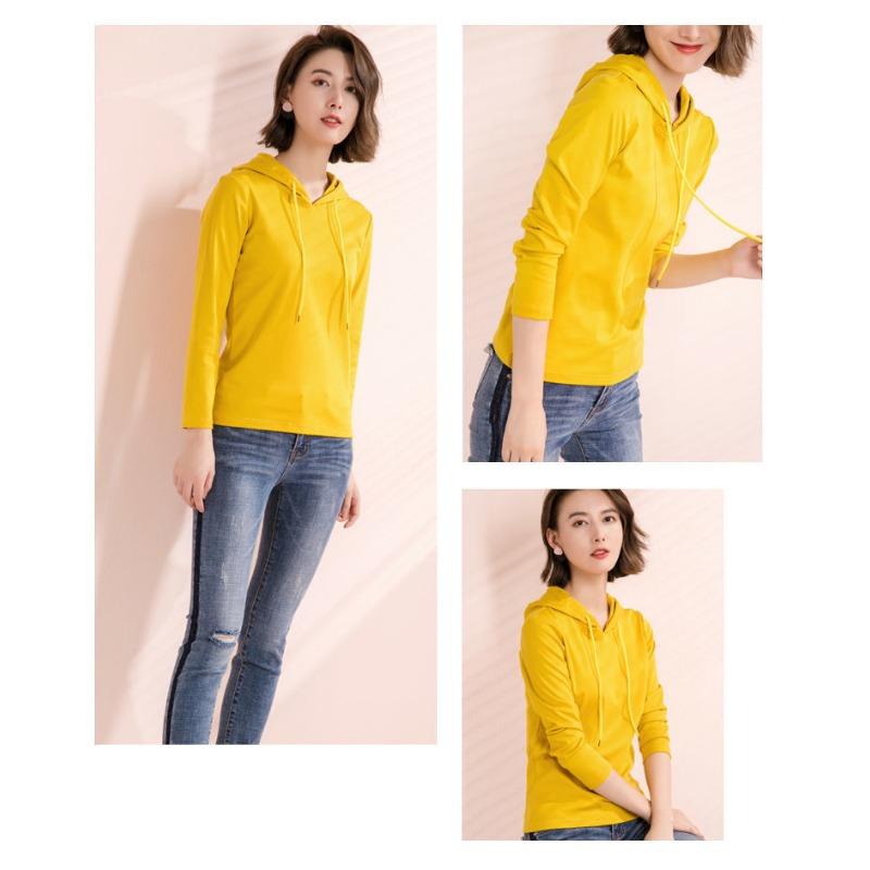 Hooded Sweatshirt Pullover Spring and Autumn Thin Long-sleeved Women's New Solid Color Bottoming Shirt Top