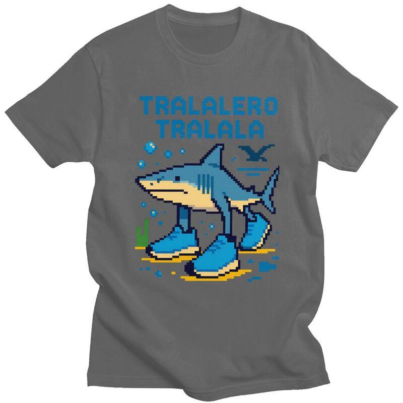 Male Tralalero Tralala Italian Brainrot Meme T Shirts Round Neck Short Sleeve 100 Cotton Tee Shirt Novelty Summer Tyle Clothing