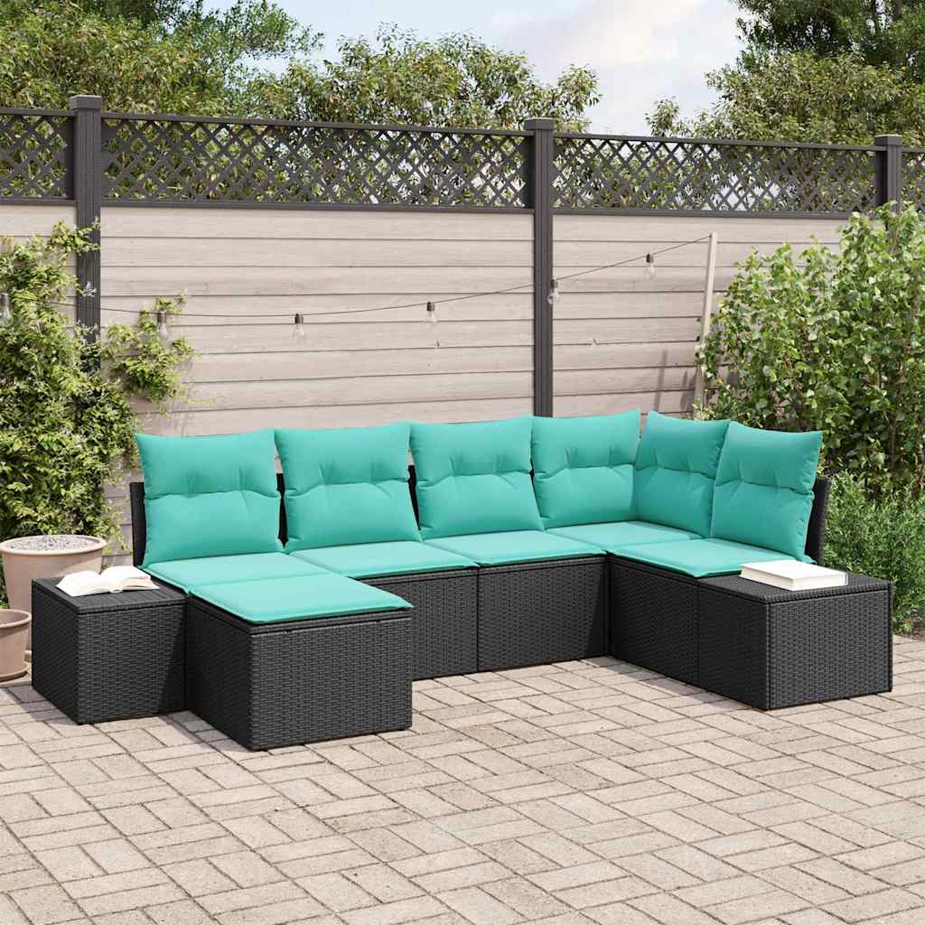Garden Sofa Set with Cushions 6 pcs Black Poly Rattan
