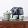 Celadon Ge kiln opening film can raise outdoor portable travel tea set, one pot and two teacups, gifts