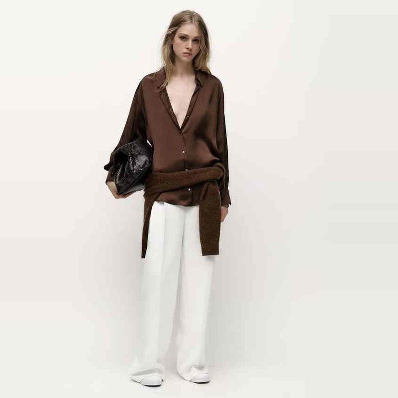 ZA New arrival women's ZR Fashion wind Export Loose Long sleeves silk satin texture drape shirt 2197226 505