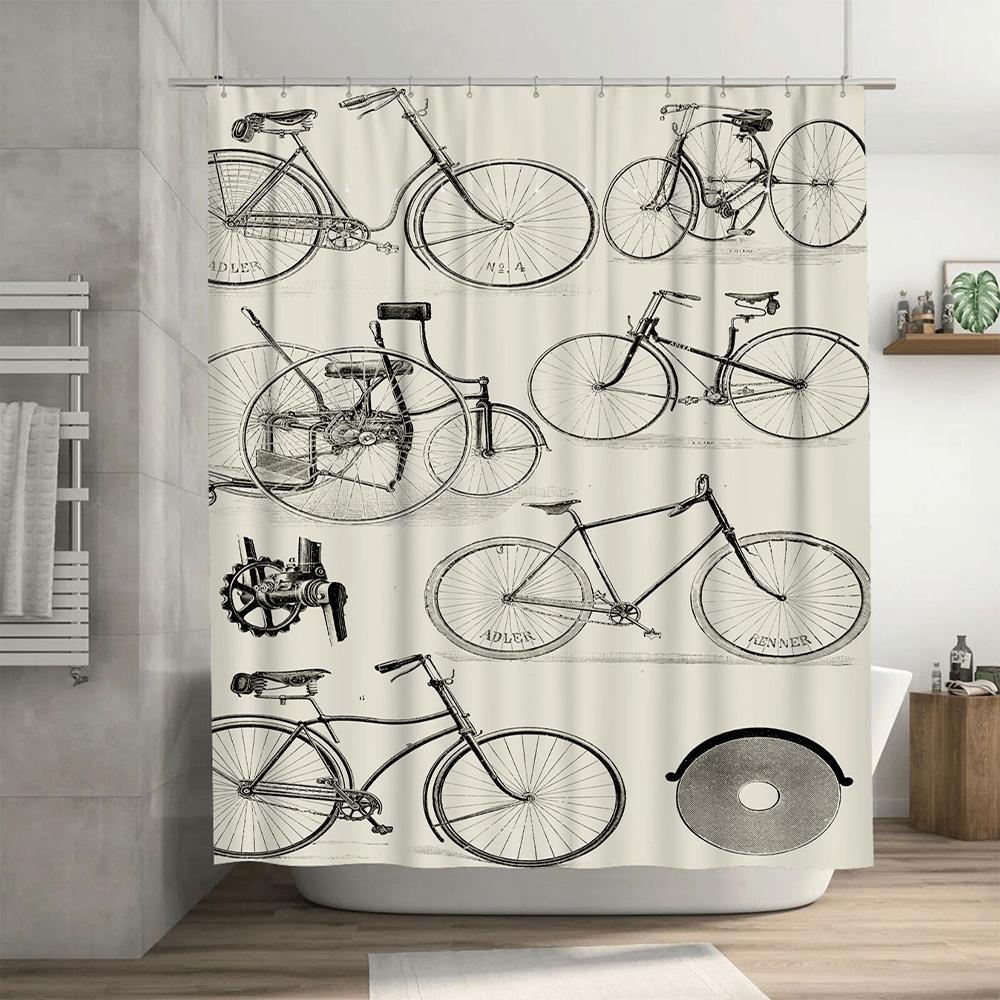 Vintage Bicycle Shower Curtain Waterproof Bathroom Decor With Retro Style Classic Design 3D Printed Black White Cycle Wall Hangi