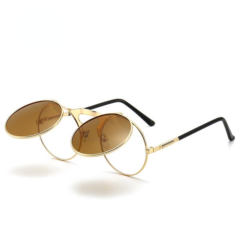 Vintage Style Steampunk Flip Sun Glasses Men's Retro Style Round Metal Material Sun Eyeglasses for Women's Brand Designer Fashion Circle Shades