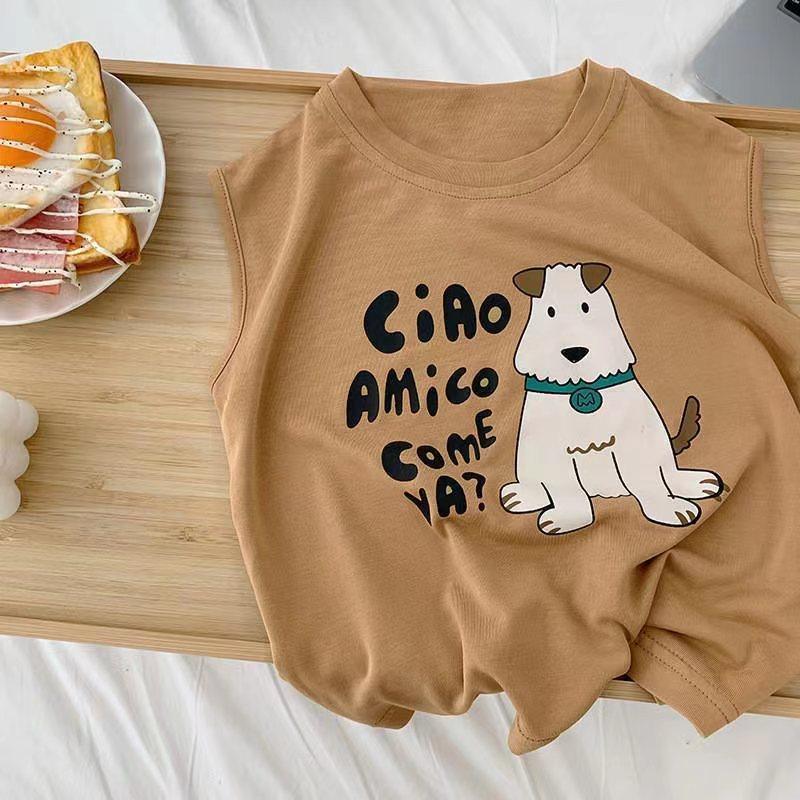 Kids Summer Cotton Cartoon Print Sleeveless Vest Unisex Baby Loose Breathable Trendy Top 80