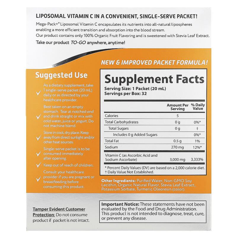 Mega-Pack+®, Liposomal Vitamin C, 32 Packs, 0.68 fl oz (20 ml) Each