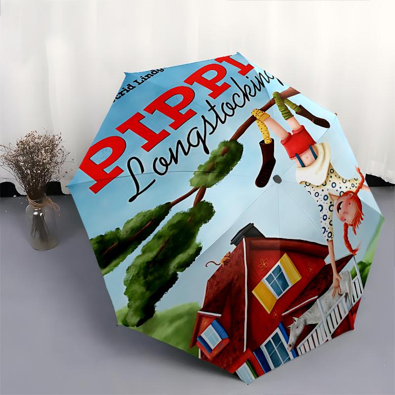 Pippi Longstocking, Astrid Lindgren Automatic Opening and Closing Umbrella, Compact Travel Umbrella, Lightweight and Portable, Suitable for