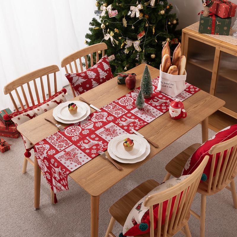 Jacquard Polyester-Cotton Christmas Table Runner with Floral Bells