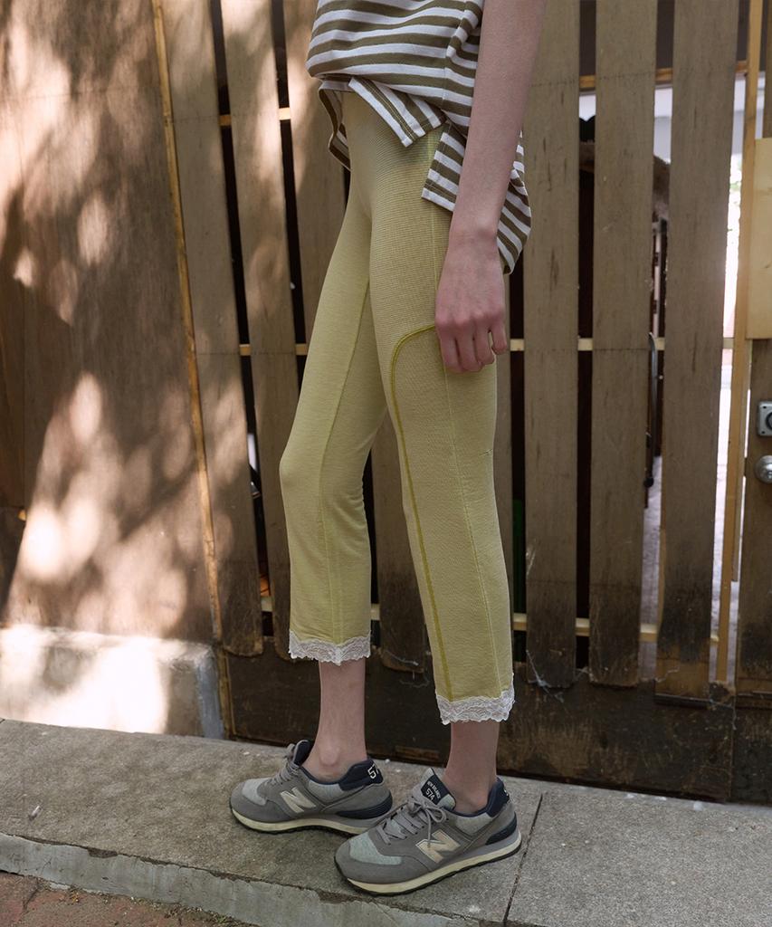 Nokeontencheu 373. Lace Stripe Leggings _ Yellow