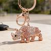 Keychain Pendant 3D Cartoon Rhinoceros Design Sparkling Rhinestones Inlaid Key Chain with Lobster Clasp Key Ring Bags Accessories