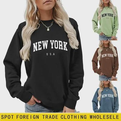 Women's Large Round Neck Casual Sweatshirt, New York USA, Comfortable Long Sleeve European & American Style, Versatile Thin Top