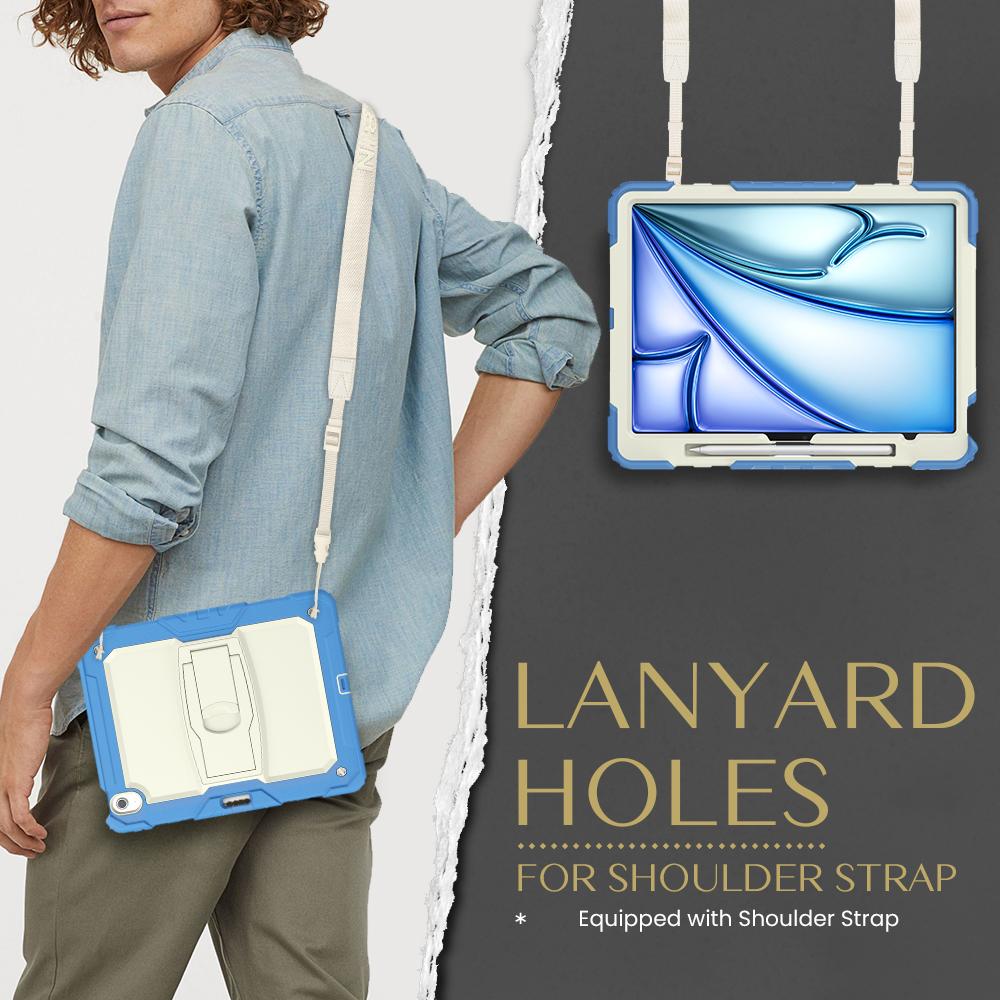 For iPad Air 13 (2025)/(2024) Case PC+Silicone Kickstand Pen Slot Tablet Cover with Shoulder Strap