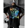 Men's Streetwear Graphic T-Shirt -Round Neck Summer Tee with Skull Design,Geometric Patterns,Machine Washable Casual Top,Streetwear Fashion,Breathable