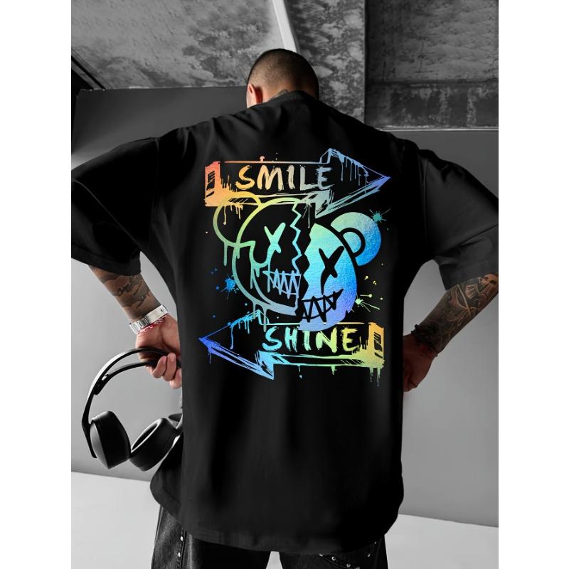 Men's Streetwear Graphic T-Shirt -Round Neck Summer Tee with Skull Design,Geometric Patterns,Machine Washable Casual Top,Streetwear Fashion,Breathable