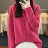 Solid Color Hooded Long-sleeved Jacket Fashionable and Casual Simple Style Foreign Style Single-breasted Knitted Cardigan Female Spring Temperament