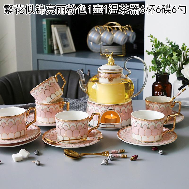 Household Flower Teapot Set, Glass Boiled Fruit Teapot, Ceramic Afternoon Tea Flower Fruit Teacup Tea Set, Candle Heating