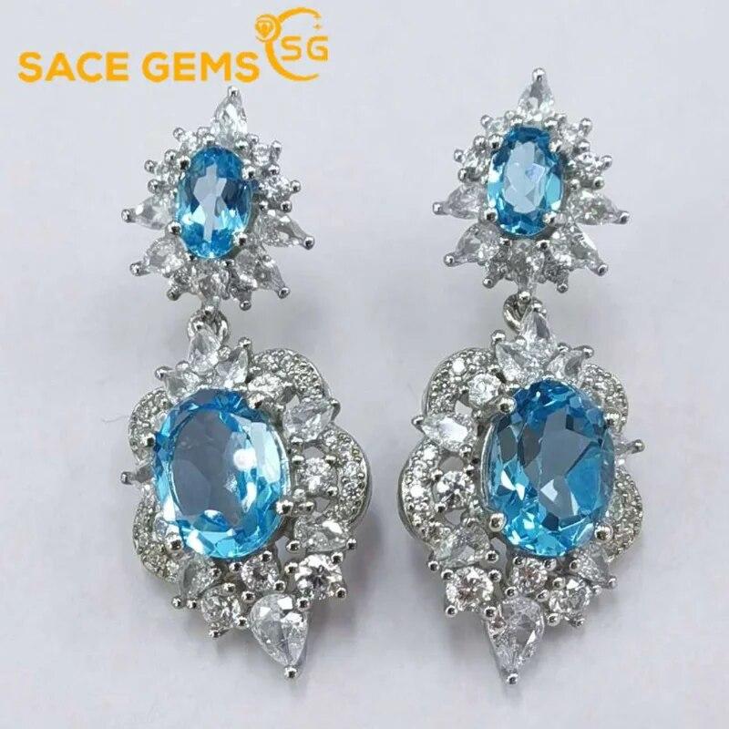 

SACE GEMS модные ювелирные серьги для женщин стерлингового серебра 925 пробы швейцарский синий топаз серьги-гвоздики свадебная вечеринка изящные ювелирные изделия подарок синий