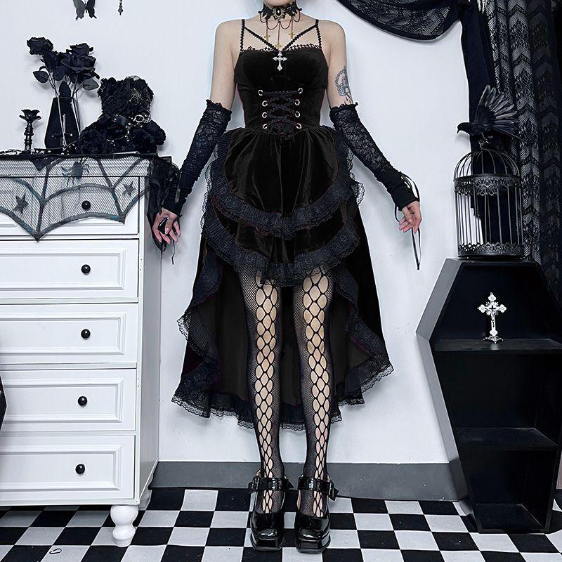 Dark Gothic Floor-Length Lace-Up Punk Skirt - Halloween Irregular Style