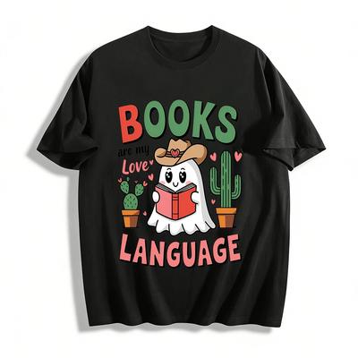 Los libros son mi lenguaje de amor Camiseta Gráfica de Lectura Fantasma Occidental Camiseta de Algodón Puro