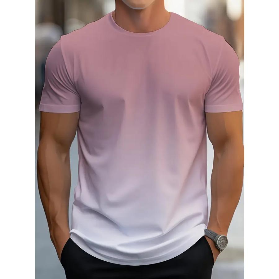 

Мужская модная градиентная спортивная футболка, повседневная эластичная футболка с круглым вырезом для лета 6XL розовый