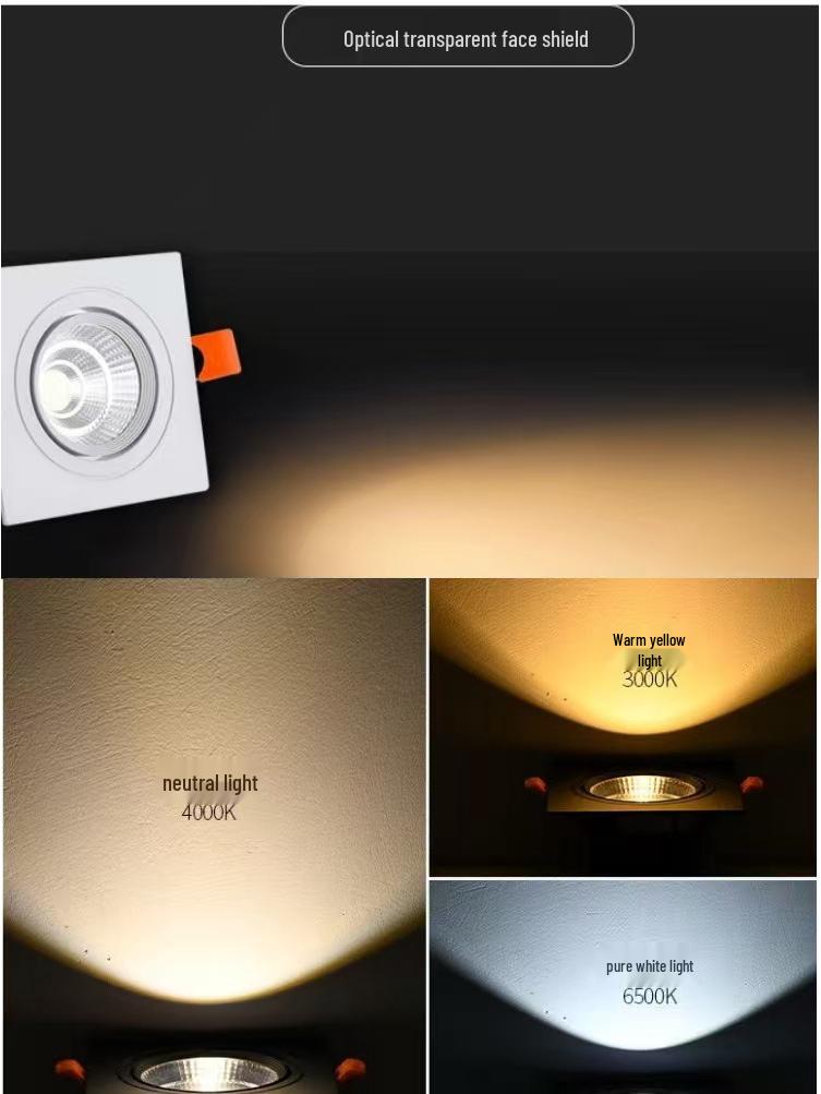 Spot LED encastré carré COB orientable pour plafond