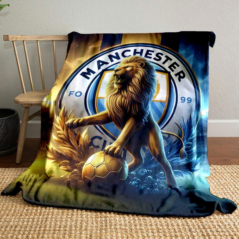 A Lion Standing On a Golden Soccer Ball with a Circular Emblem Backdrop. for All Seasons Blanket Lunch Break Throw Gift