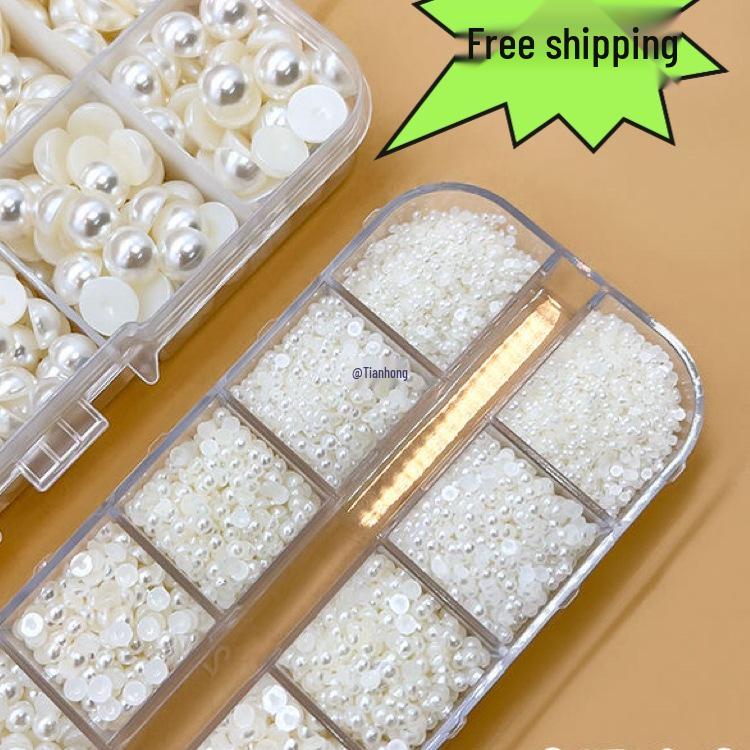 

Mixed Size Flatback Pearl Beads for Nail Art & Decor Ivory flatback 3-4mm