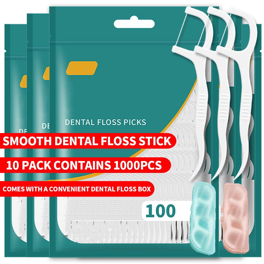 (Comes with Convenient Dental Floss Box) 1000/500/300/100/50PCS Fine Sliding Dental Floss Stick Cleaning Tool for Interdental Ga
