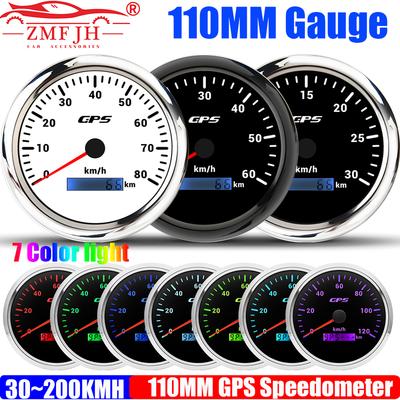 ZMFJH 30KMH~200KMH 110MM GPS Speedometer Gauge with Antenna 7Color Light Speed Meter Mileage Waterproof for Boat Car Yacht 9-23V
