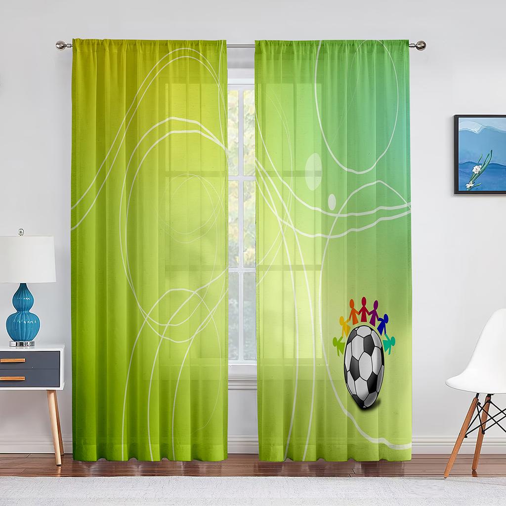 Fußball Runder Fußball Bunt Kunst Durchsichtiger Vorhang für Wohnzimmer Voile für Fenster Schlafzimmer Küche Tüll Drapierung Vorhänge