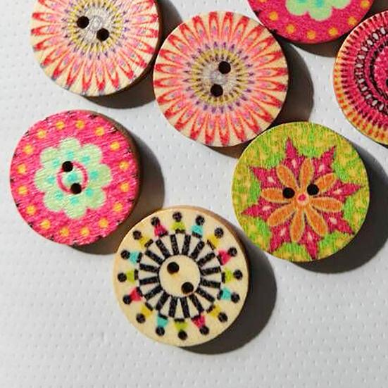 100x Mixed Vintage Colorful Flowers Wood Buttons Scrapbooking Sewing Craft 20mm