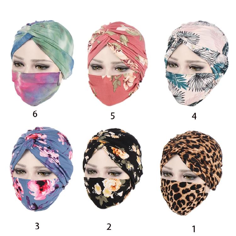 Floral Muslim Hat Face Mask Set Cancer Chemo Hat Slouchy Beanie Hat Inner Hat