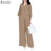 ZANZEA Women 3/4 Sleeve Blouse and Pants Casual Two Piece Sets
