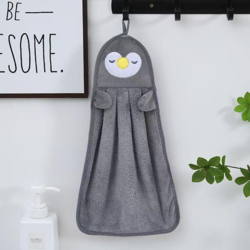 Penguin Coral Fleece Hanging Hand Towel - Absorbent & Soft for Kitchen or Bathroom Use 22*35 cm